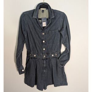Universal Thread Denim Romper Womens 2 Button Front Long Sleeve Utility Shorts